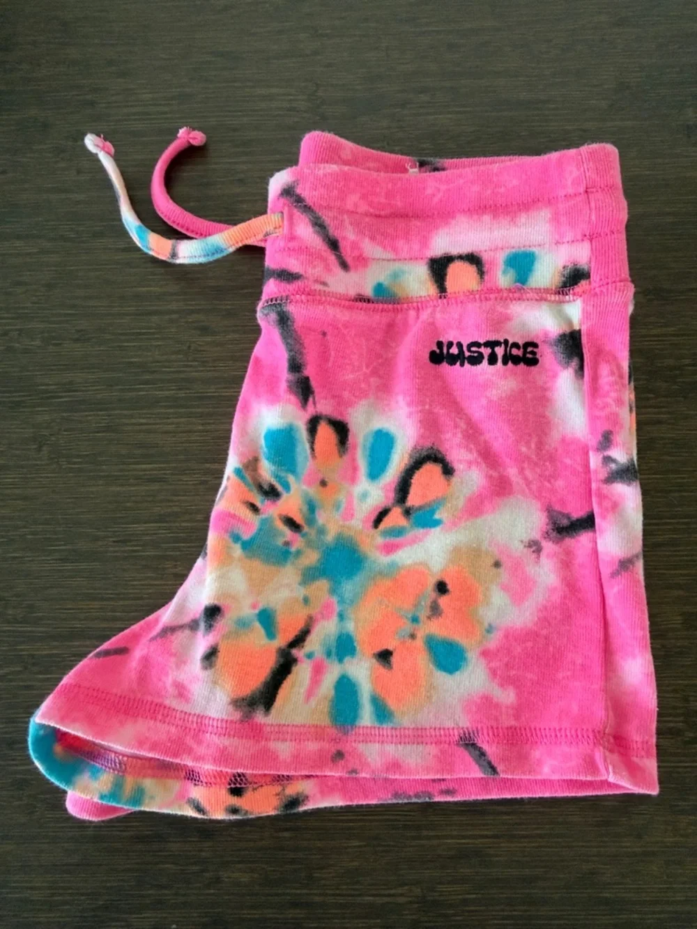 Justice Pink Tie-Dye Floral Drawstring Shorts Size Medium